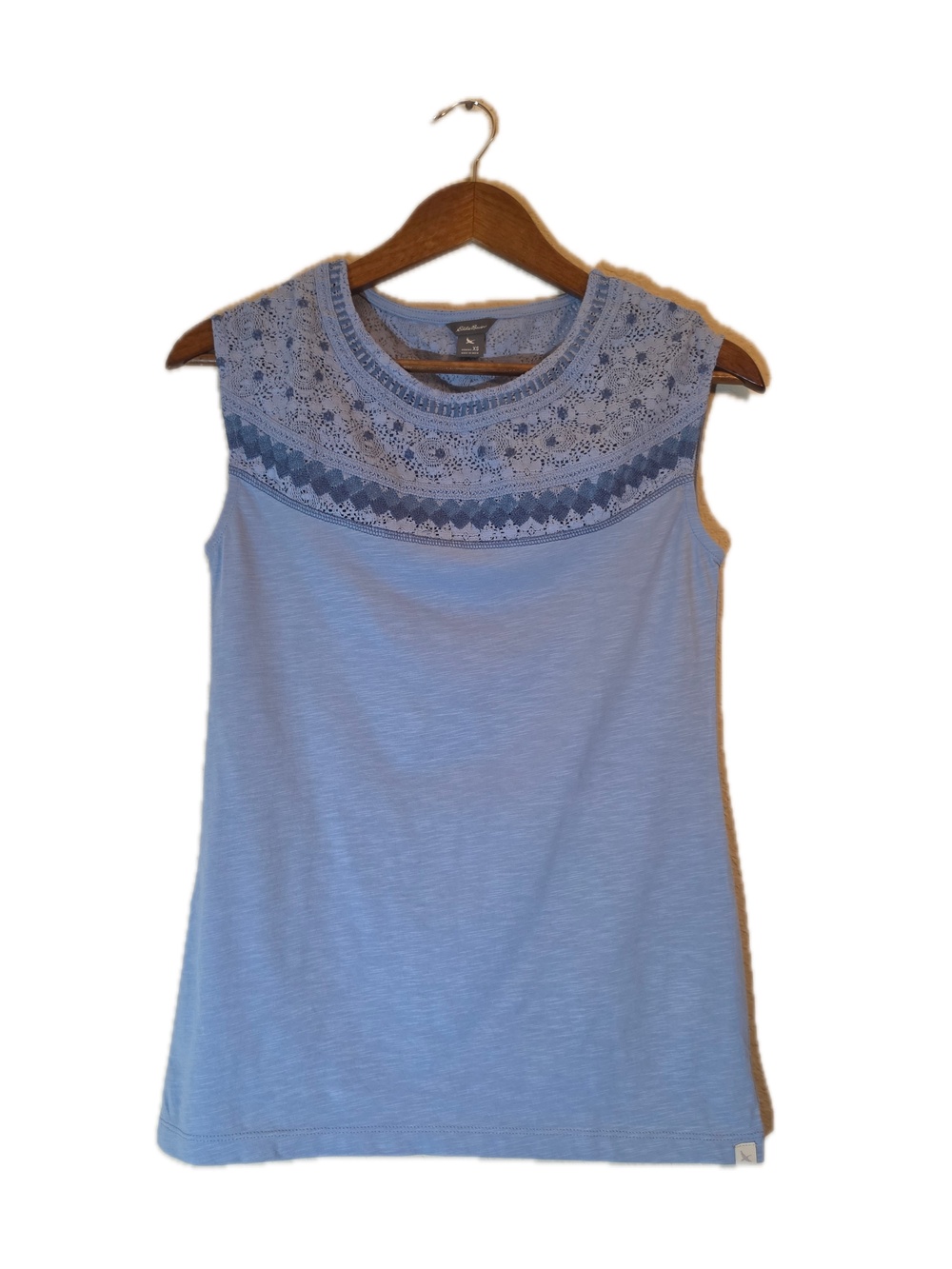 Eddie Bauer Tank Womens XS Blue Jersey Crochet Lightweight Casual Summer